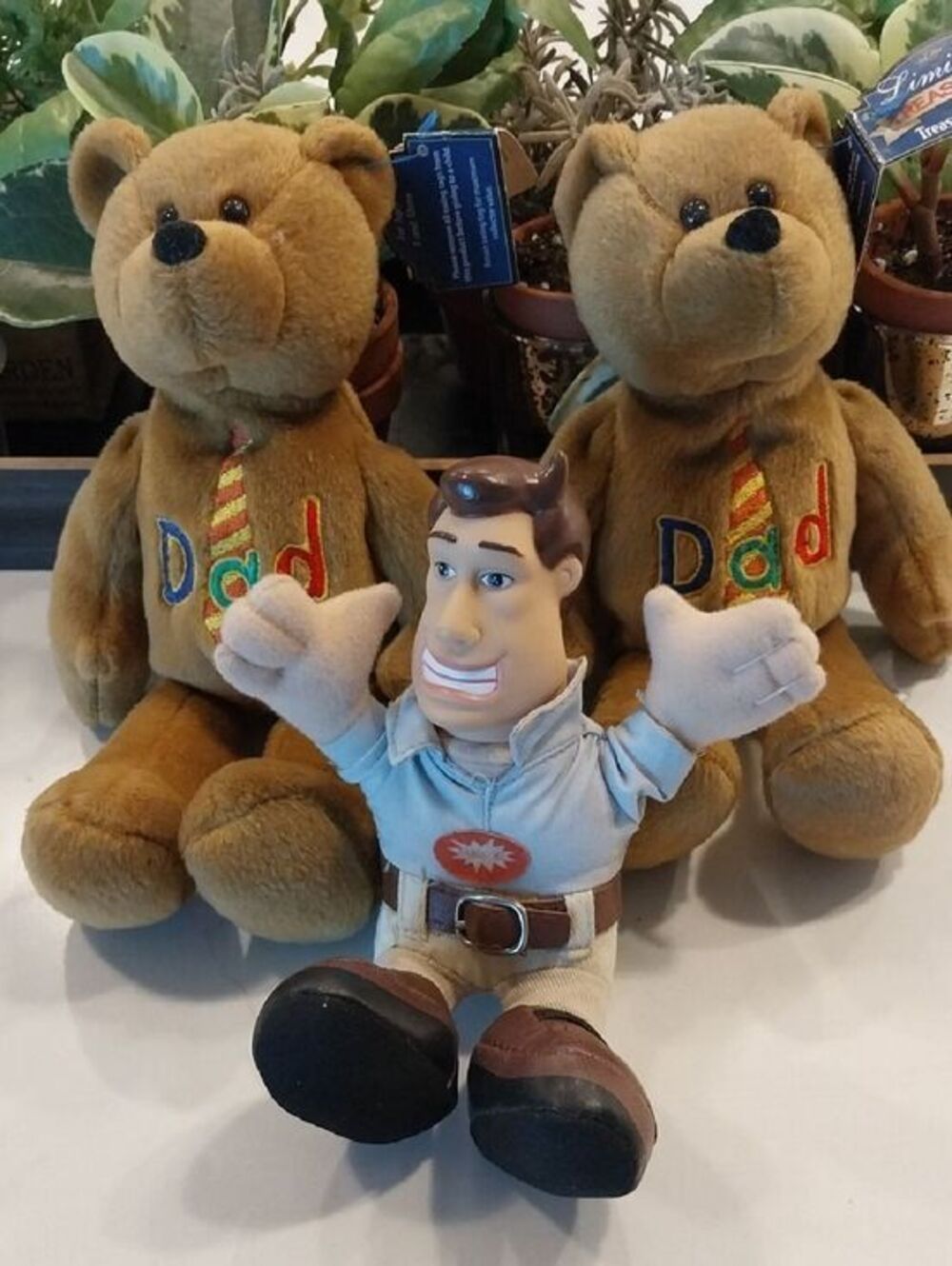 Father's Day ....Two VINTAGE Plush Bears And THE IDEAL MAN TALKING TOY...EUC